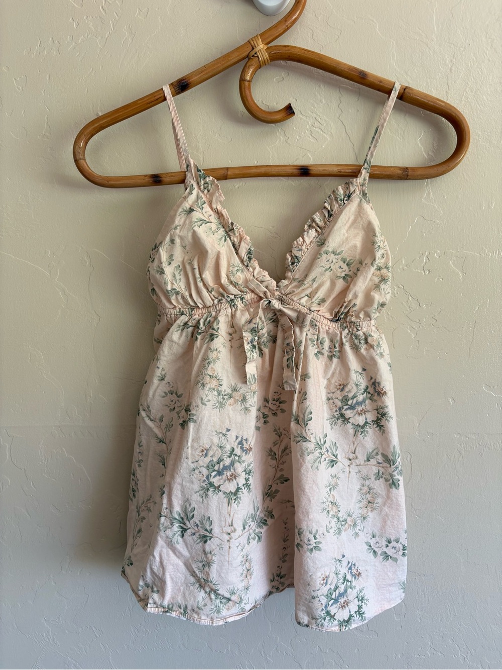 Selkie The Villa 100% Cotton Floral Print Babydoll Ruffle Trim Cami Tank Top XXS